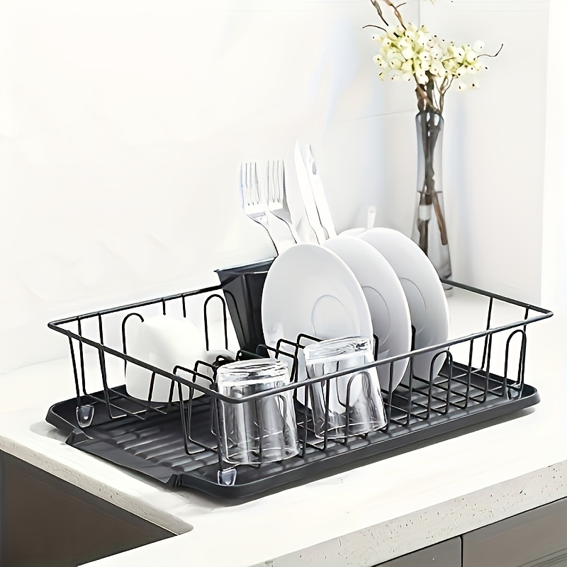 1 set of tableware drain rack kitchen counter utensil rack small stainless steel utensil drain rust resistant with black utensil rack and drainage board suitable for kitchen and rv Product details 0