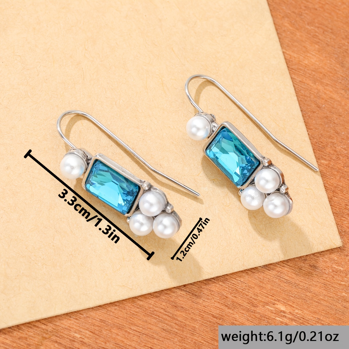 French-Style Women's Pendant Earrings with Blue Synthetic Zirconia