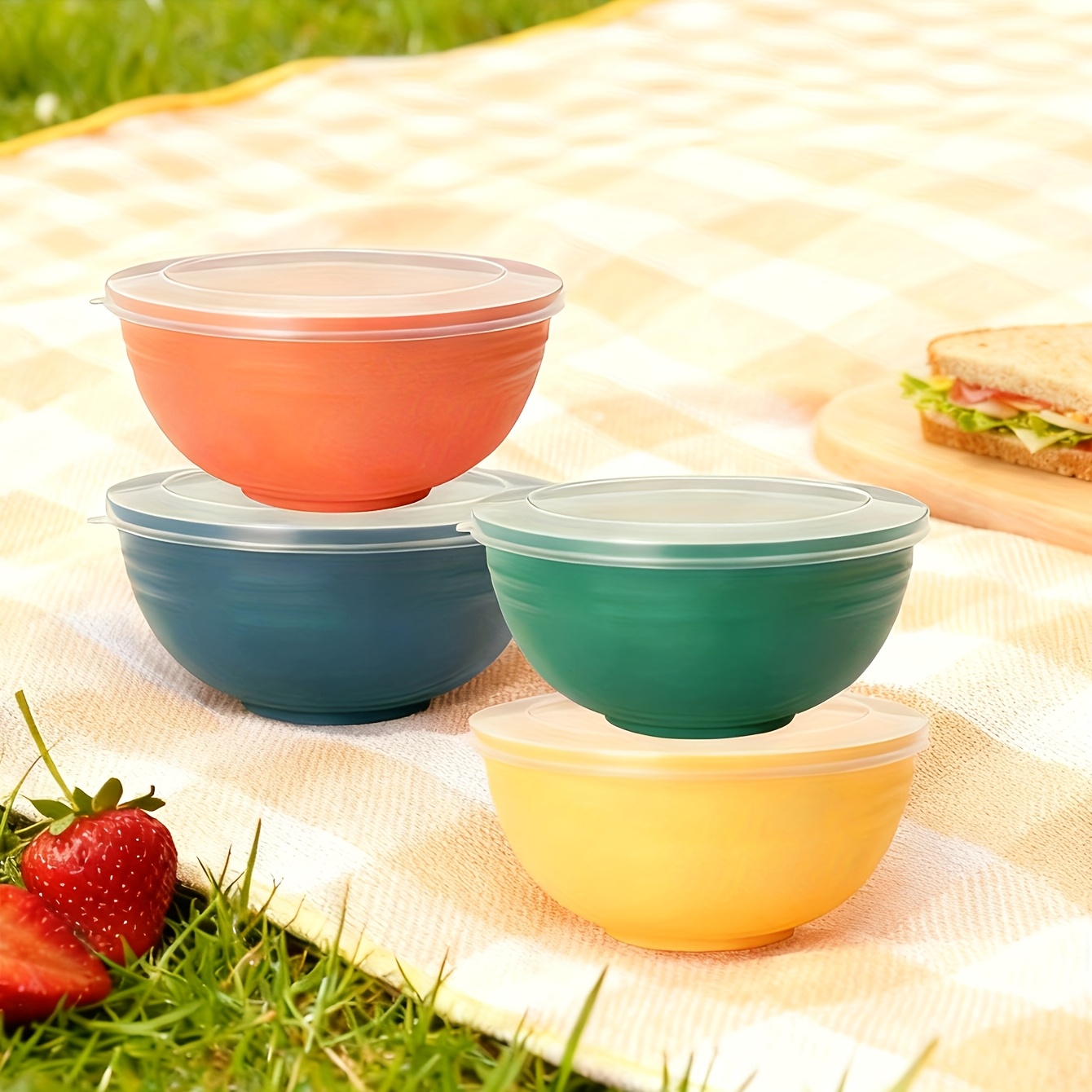 4-pack Plastic Bowls With Lids - Round Microwave Safe Dish, Dishwasher Safe, Reusable Soup, Oatmeal, Ramen, Rv, Camping, College Dorm Kitchen Essentials