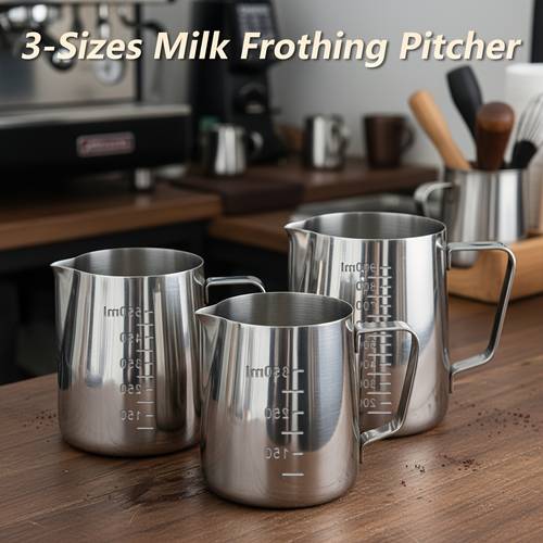 item picture 1pc stainless steel espresso pitcher with measurement barista grade milk frothing pitcher for latte coffee cappuccino latte art barista steam pitchers milk jug cup