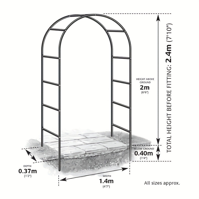 1pc Extra Tall 7.9ft (2m) Garden Arch Trellis - Heavy-Duty Metal Arched Archway with Sturdy Legs &   - Elegant /Indoor Plant for Climbing Vines, Roses, Ivy - Wedding/Party Decor - Easy Assembly & Low-Maintenance Structure - Vintage-Style Black Metal Frame for Garden, Driveway, or Entrance - Sturdy & Durable Climbing Plant Archway, Garden Trellis for Climbing Plants