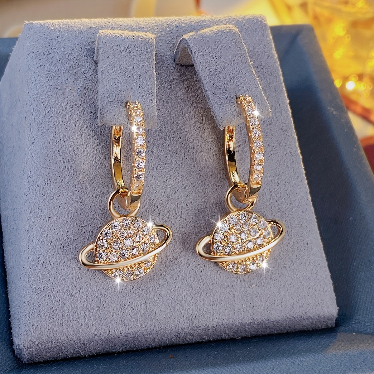 Image of 1 Pair Of Women's Fashion Earrings, Creative And Unique Planet Synthetic Zirconia Earrings For, Elegant Stud Earrings