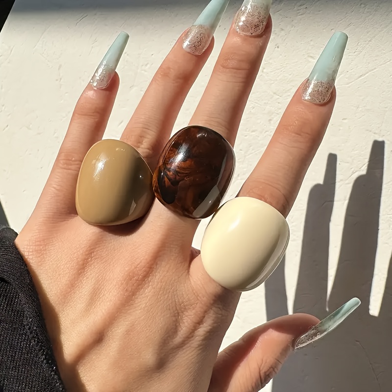TEMU 3pcs Minimalist Vintage Beige Resin Ring Elegant Retro Jewelry Set Gift For Best Friend