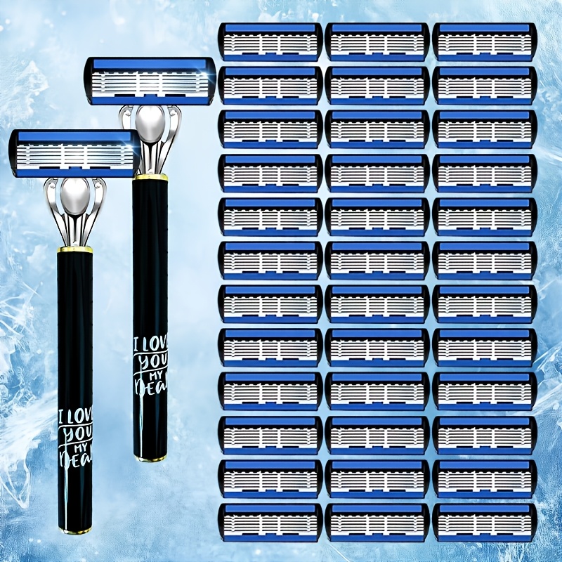Image of Manual Safety Razor, Unisex Six-blade Shaver, Essential For Hair Removal, Sharp And Durable, Includes 2 Premium Razor Handles With 36 Replacement , Reusable, Perfect Gift For Boyfriend