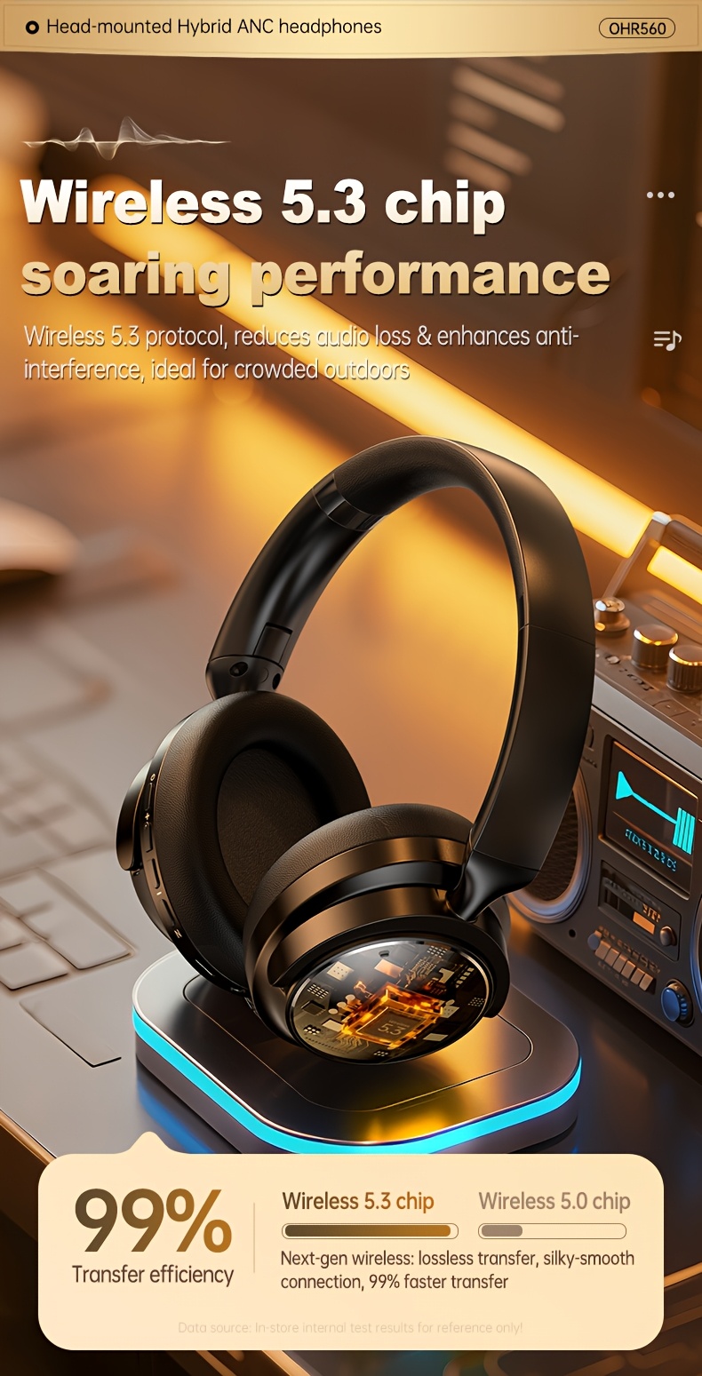 Casque sans fil Acer Ohr560 | Circum-aural avec suppression du bruit ANC, conception d'oreille à couverture complète, pliable, microphone à condensateur intégré, son stéréo Hi-Fi, réduction du bruit des appels HD ENC, compatible avec câble audio 3,5 mm, chargement USB