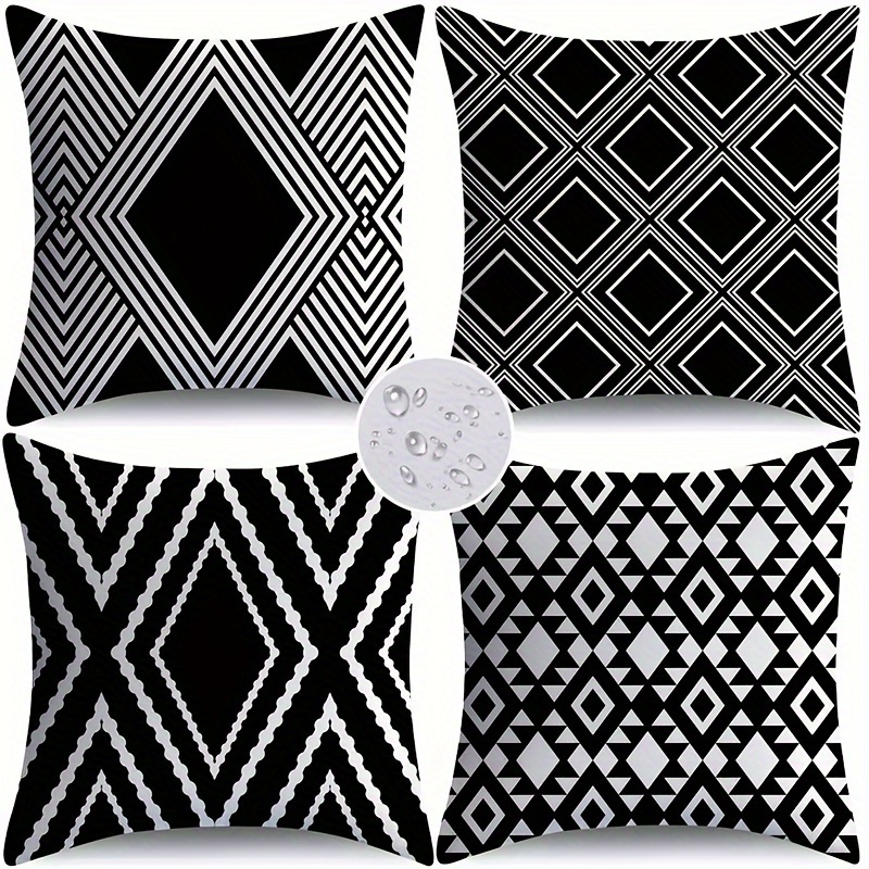 

4-piece Minimalist Geometric Waterproof Throw Pillow Covers, 18x18 Inch - Contemporary Style With Zipper Closure For Outdoor & Home Decor