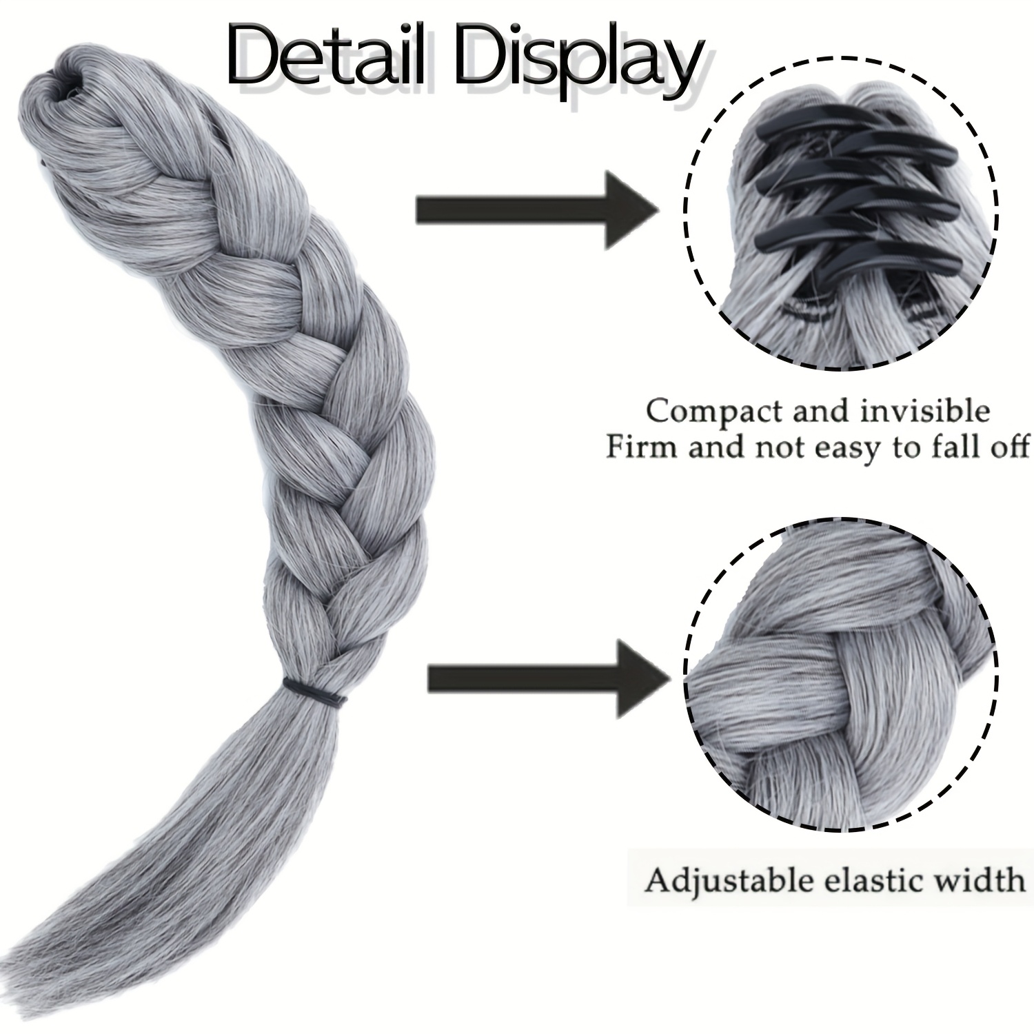   women s synthetic straight ponytail braided hair extensions - natural look with claw clips, secure hold for halloween, weddings, parties & everyday use, ponytail hair extensions, party hairpiece, secure clip attachment details 3