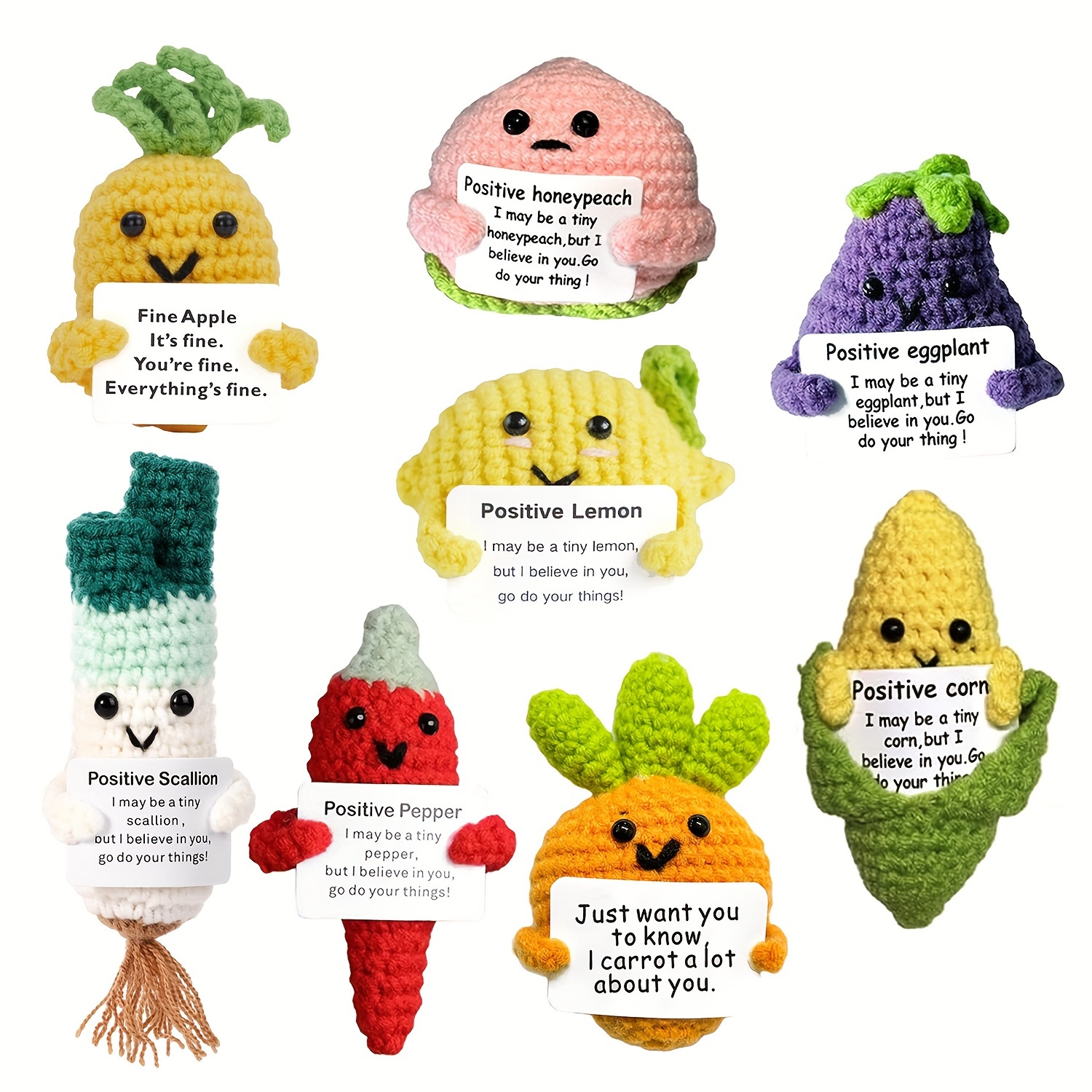 

8pcs Handcrafted Positive Potatoes, 3" Knitted Wool Dolls With Inspirational Cards - Perfect Birthday Gift Or Motivational Keepsake, Fintis