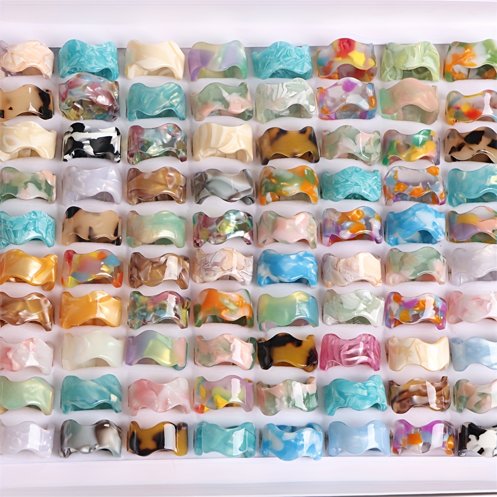 10pcs Ocean Marble Texture Gradient Wave Open Resin Ring Set
