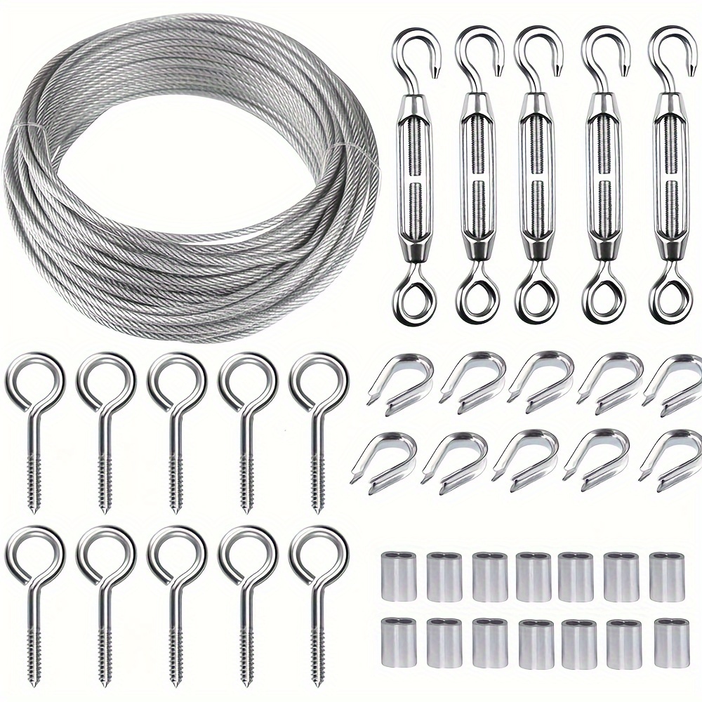 

Complete 100ft Stainless Steel Wire Tensioner Kit With M5 Turnbuckle Hooks - Perfect For Light Hanging & Sun , Home Improvement Essentials