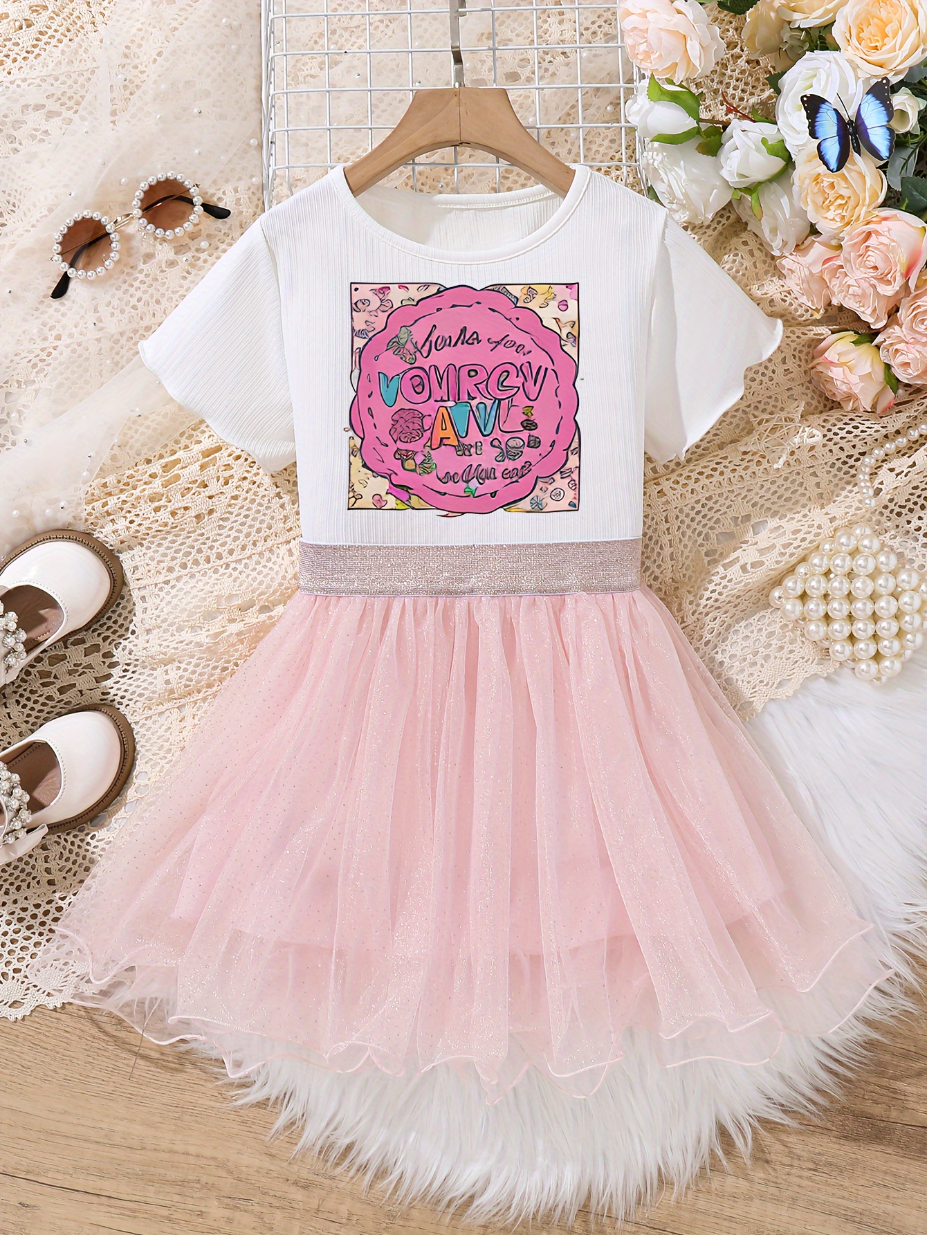 Girls Outfit Set Casual Cartoon Letter Short Sleeve T shirt Temu New Zealand