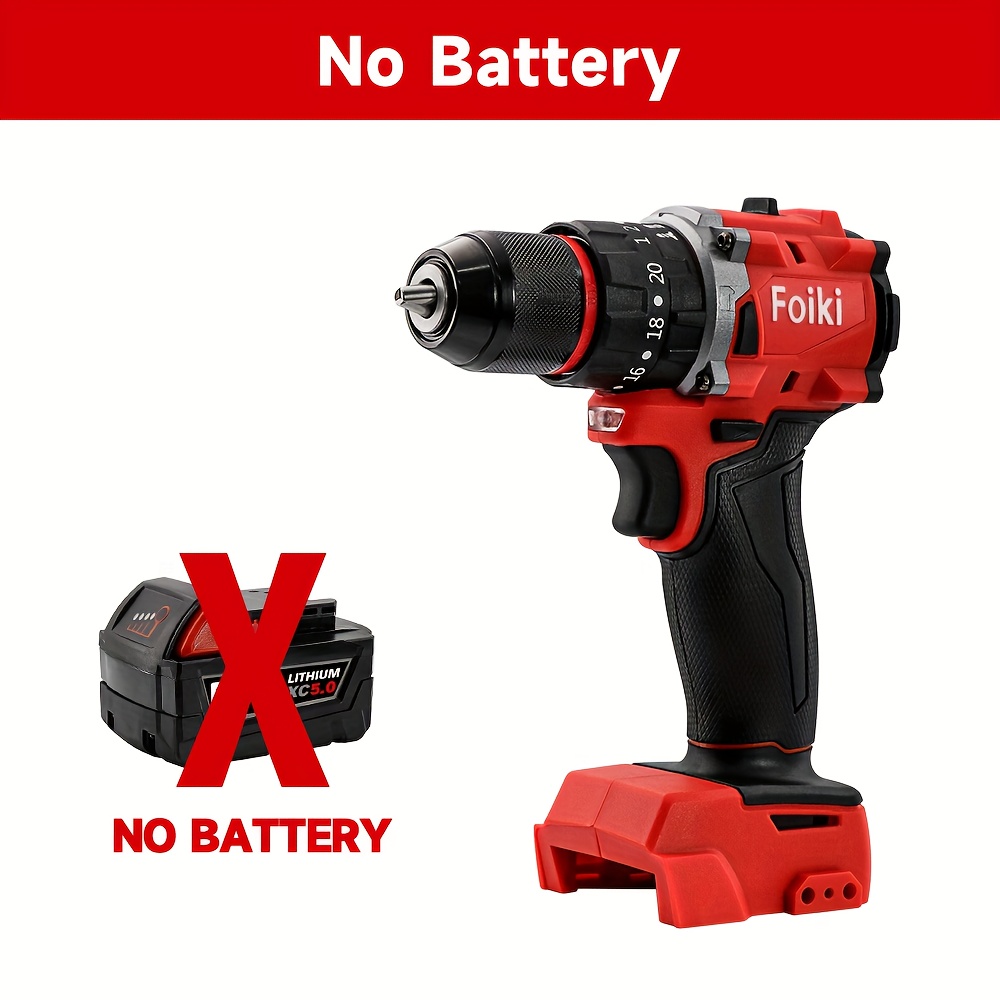 TEMU Foiki 18v Cordless Drill Driver - 2-speed, 25+1 Torque Settings, 60nm Max, Led Light, Durable Plastic Body, Compatible With 18v Battery, Ideal