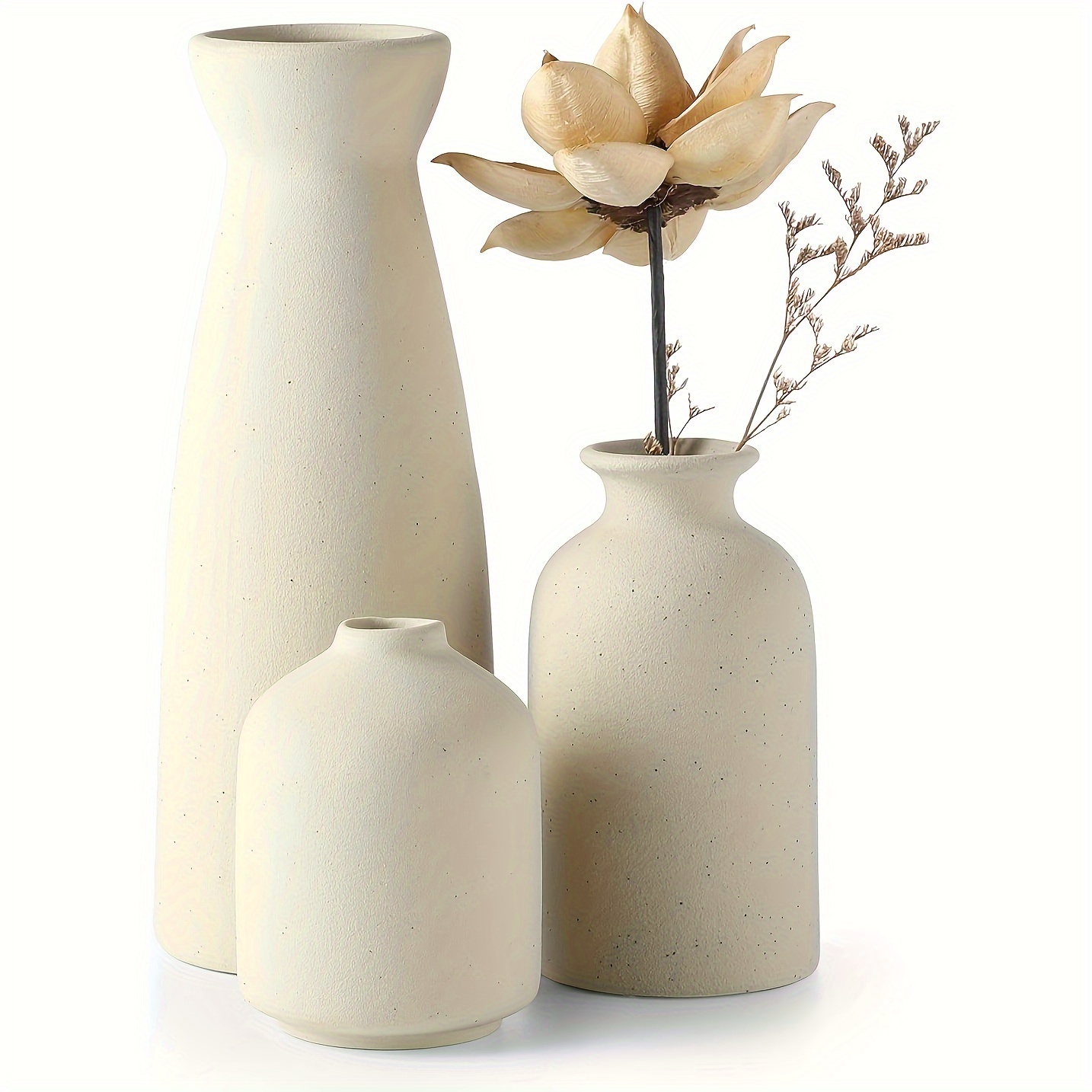 

3pcs Ceramic Vase, Small Flower Vases For Decor, Farmhouse Home Decor, Decorative Vase For Pampas Grass&dried Flowers, Idea Shelf, Table, Bookshelf, Entryway - Distressed