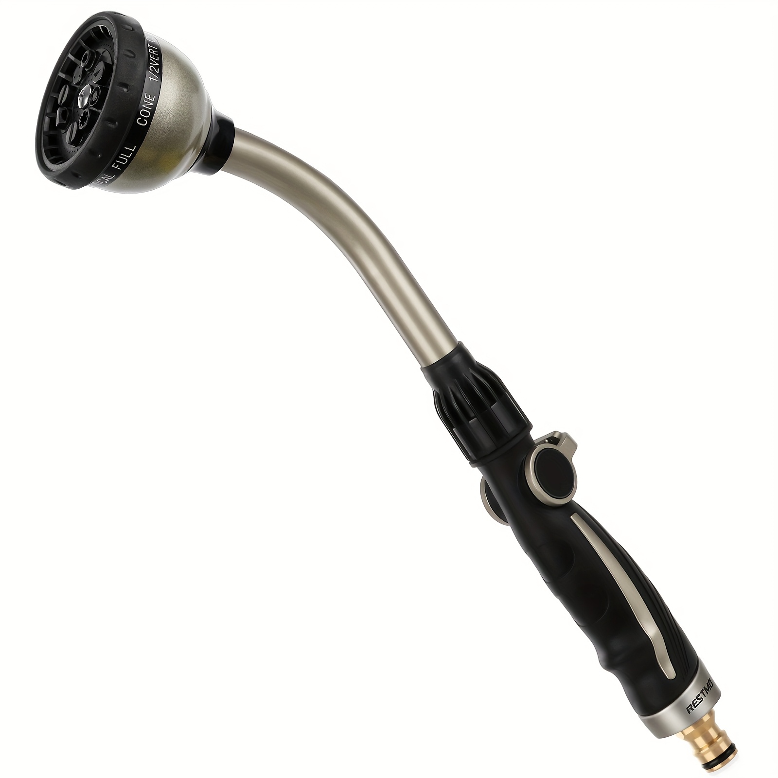 TEMU Sturdy Watering Wand Made Of Metal, Featuring A Spray Nozzle With 10 Different Patterns, Measuring 42cm In Length. Ideal For Watering Hanging