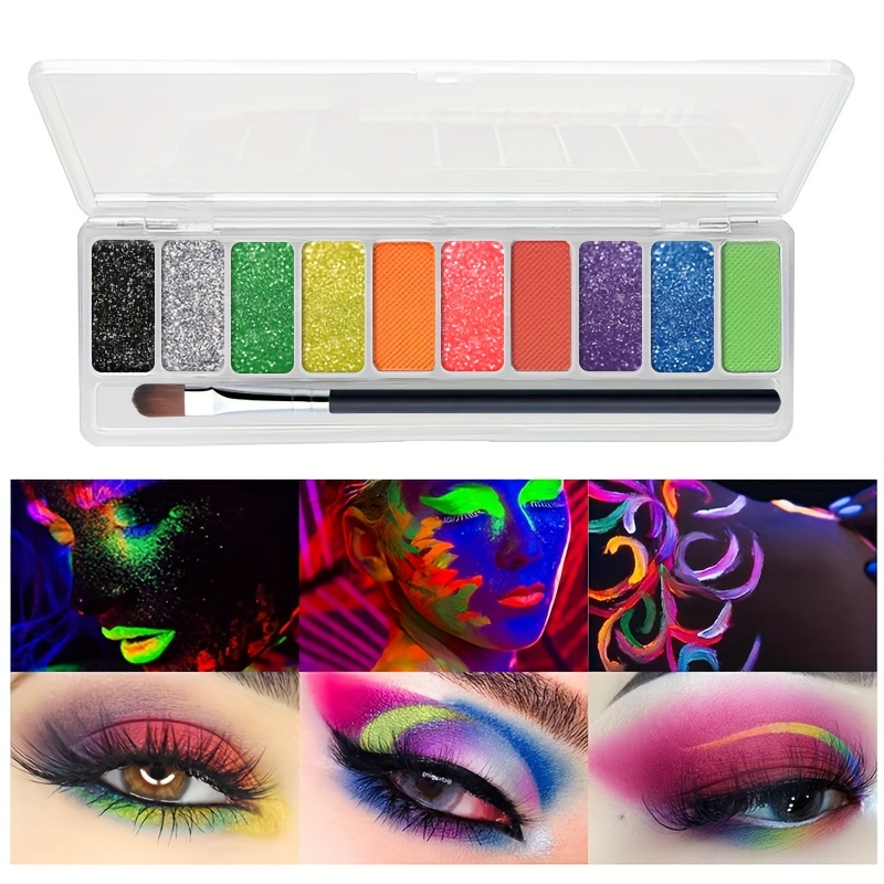 Image of 10-color Fluorescent Dark Eyeshadow Panels, Metallic And Glitter End, High Gloss For Costume Parties, Nightclubs, Masquerades, , And Music Festivals, Carnival/carnival/masquerade