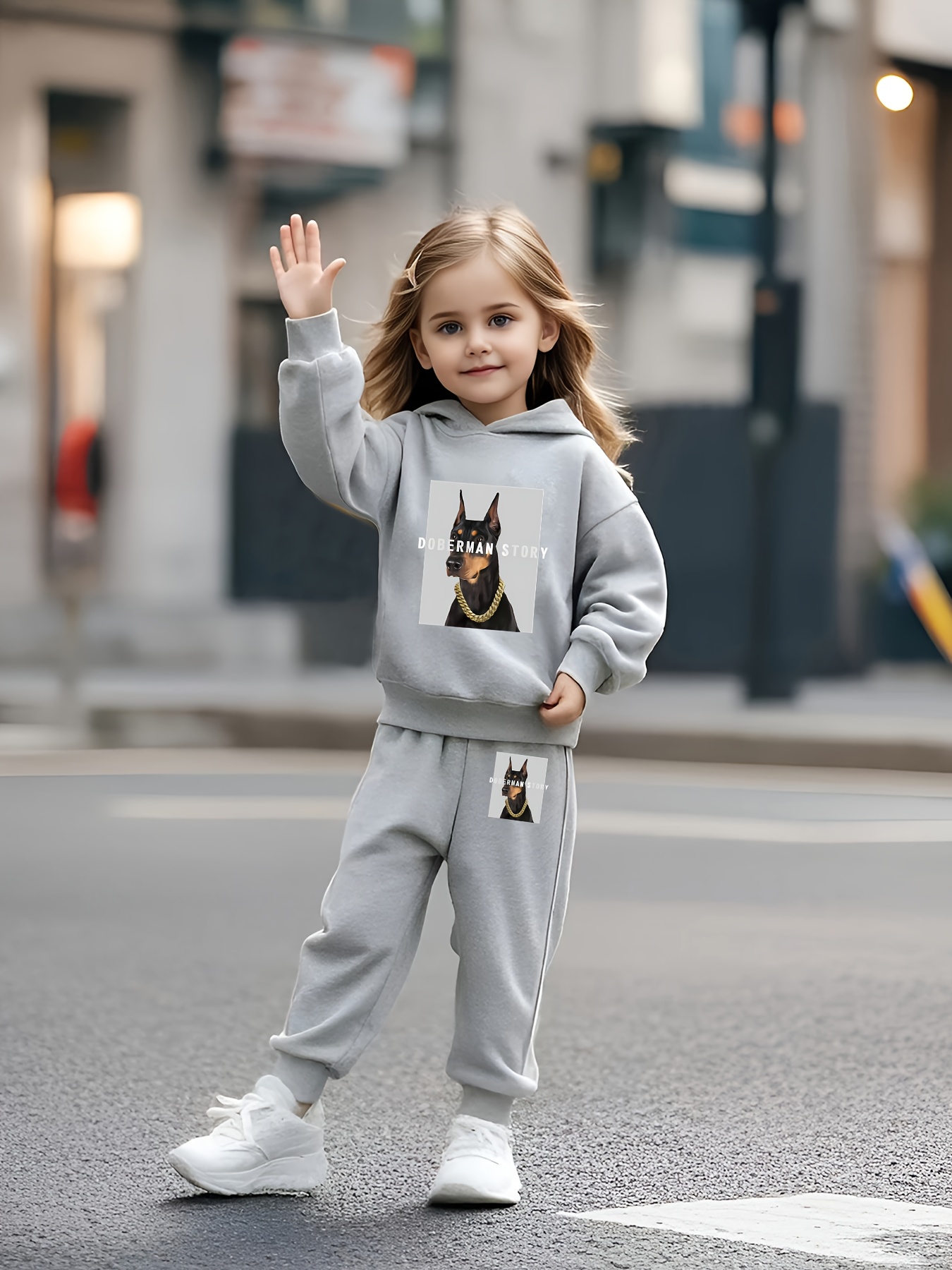   o conjunto de hoodie e calças para rapazes e raparigas! HISTÓRIA DO DOBERMAN   estampado de Rottweiler, mantém os   cheios de energia no outono, adorável e elegante como um cãozinho~ Hoodie desportivo para  , top de   comprida para rapazes e raparigas, vestuário casual elegante e  , lavável à máquina,   para a escola e atividades ao ar livre no outono e inverno | Conjunto de estilo casual para   | Tricotagem   e confortável, para exterior