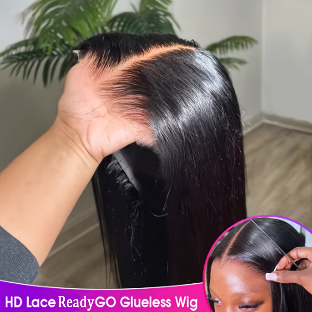 TEMU 5x5 Hd Lace Closure Wigs Human Hair 220 Density Glueless Wigs Human Hair Pre Pre Cut With Baby Hair 12a Straight Wigs For Beginners