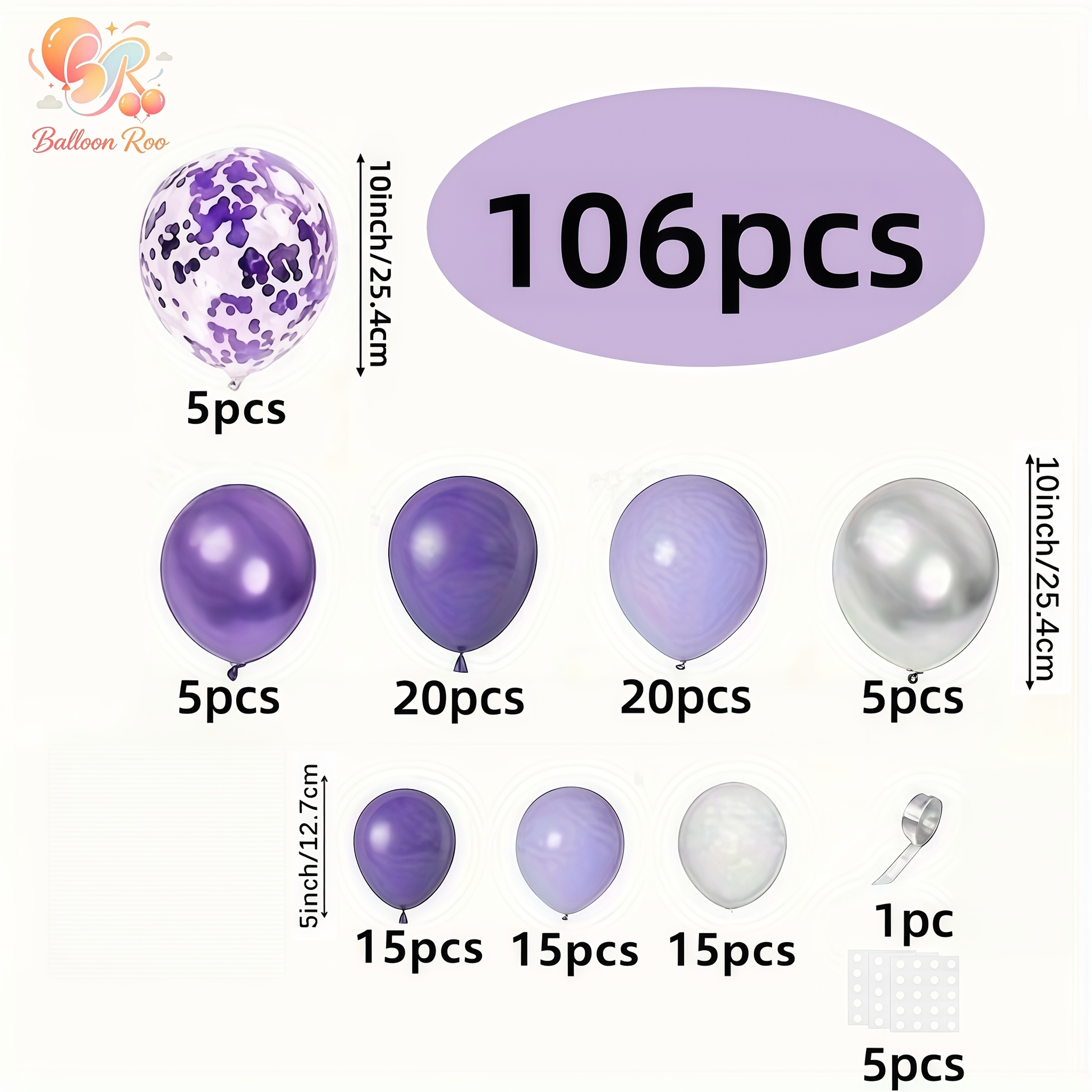 TEMU Juego de 106 piezas de corona de globos lavanda, , globos de metal , globos con , adecuado para , , aniversarios, ceremonias de graduación,