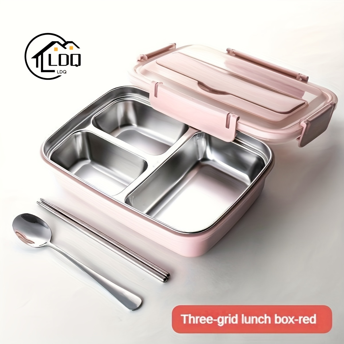 TEMU Leak-proof Stainless Steel Lunch Box With 3/4 Compartments - Durable, Easy-clean Bento Container For Students & Office Workers