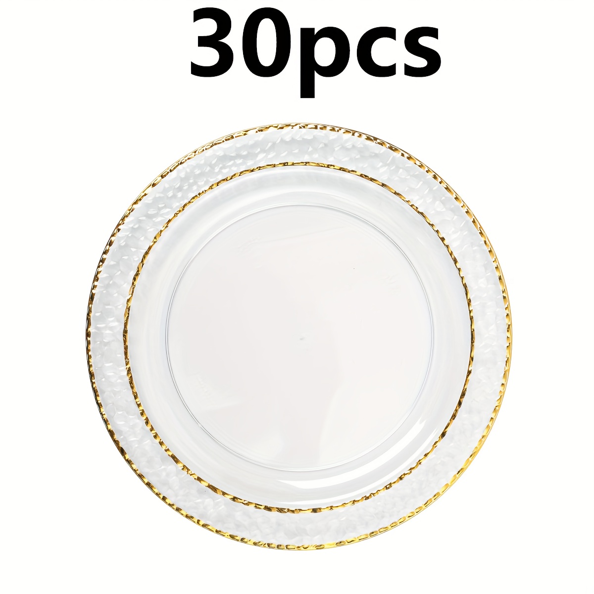 TEMU 10/20/30pcs 7.5-inch Double Golden-trimmed Clear Plastic Plates, Party Plates/dessert Plates/appetizer Plates – Weddings, Parties, Holidays,