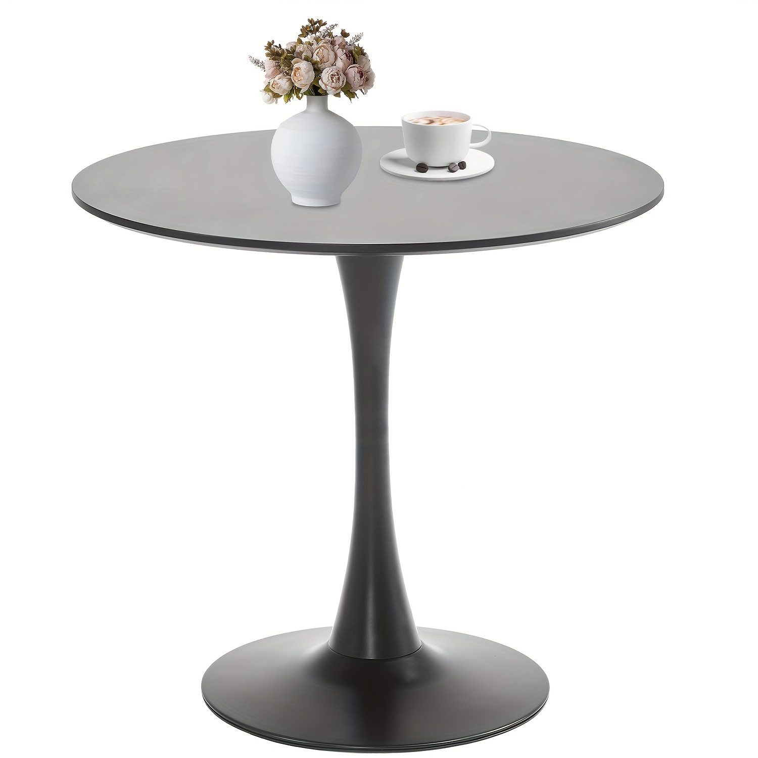 

Black Round Dining Table, 31.5" Tulip Table Round Kitchen Dining Table, With 0.7" Mdf Table Top And Metal Pedestal Base, Mid-century Table Leisure For Cafe, Home, Dining Room, Kitchen