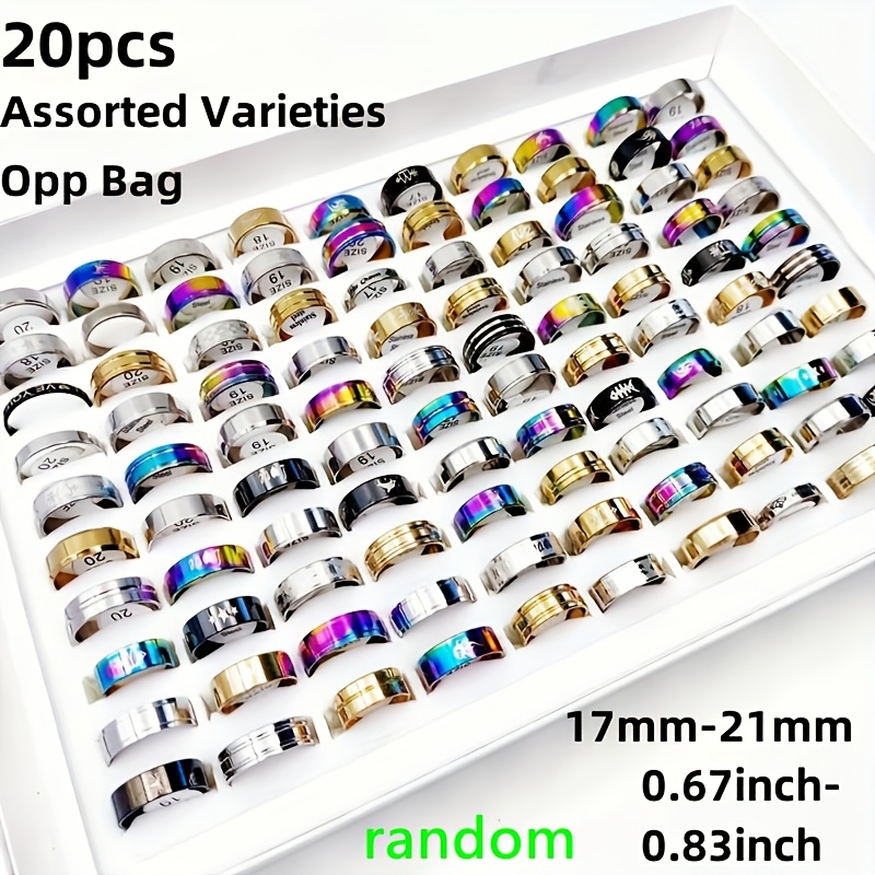 TEMU 10//50/100pcs/pack Stainless Steel Mixed Rings Men&;s And Women&;s Fashion Rings Assorted Sizes 17mm-21mm Wholesale,suitable For Men And Women