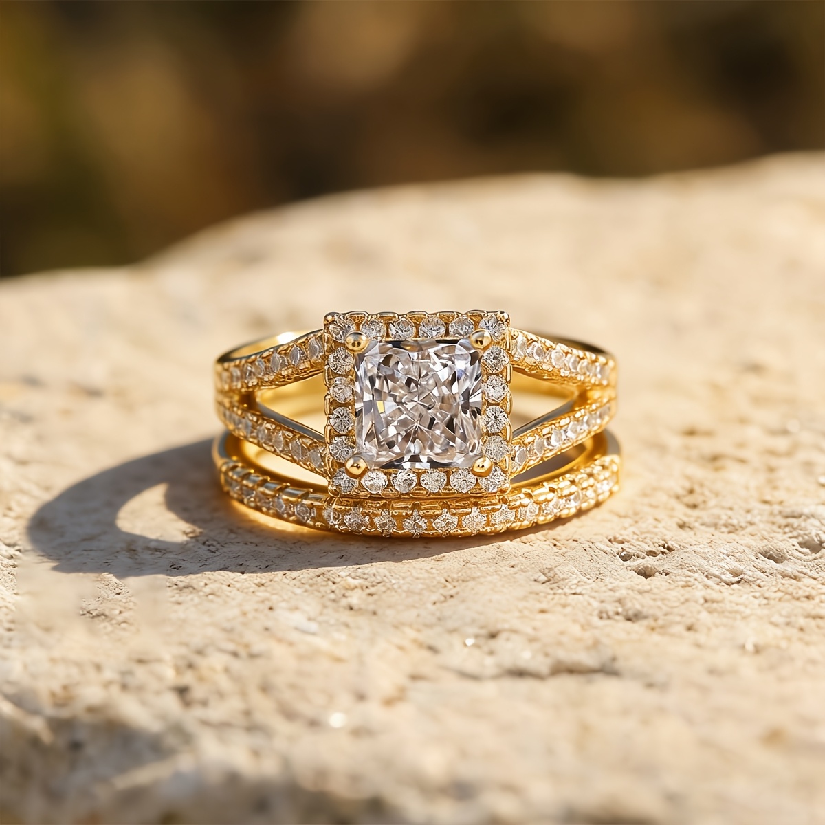 2pcs Geometric Square Ring Set for Women, Wedding & Daily Wear