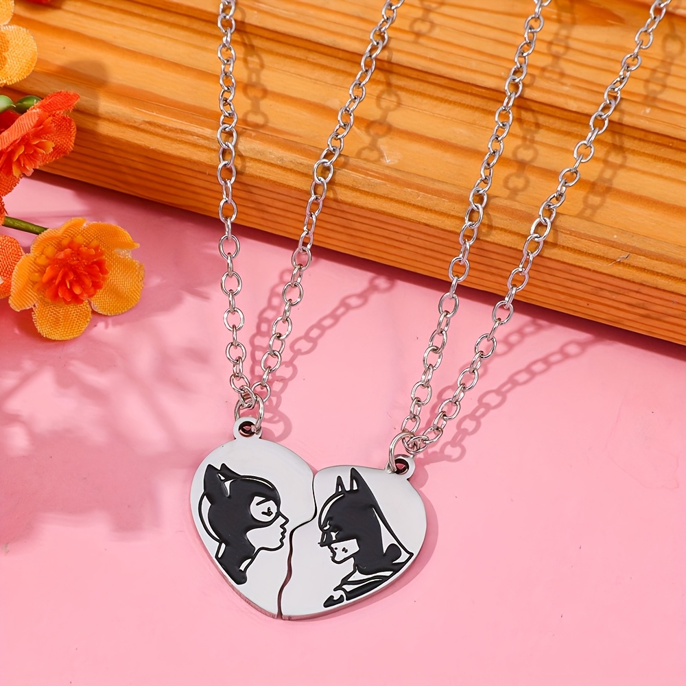 TEMU 2pcs Wb & Batman Pendant For - Matching Couple' Gift Suitable For Daily Wear, O-chain Clasp, Batman-themed Accessories For Wear (wb Brand)