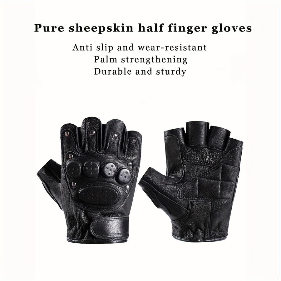 

1pair Men's Sheepskin Fingerless Gloves, Anti-slip And Wear-resistant Gloves, Suitable For Outdoor Sports And Cycling