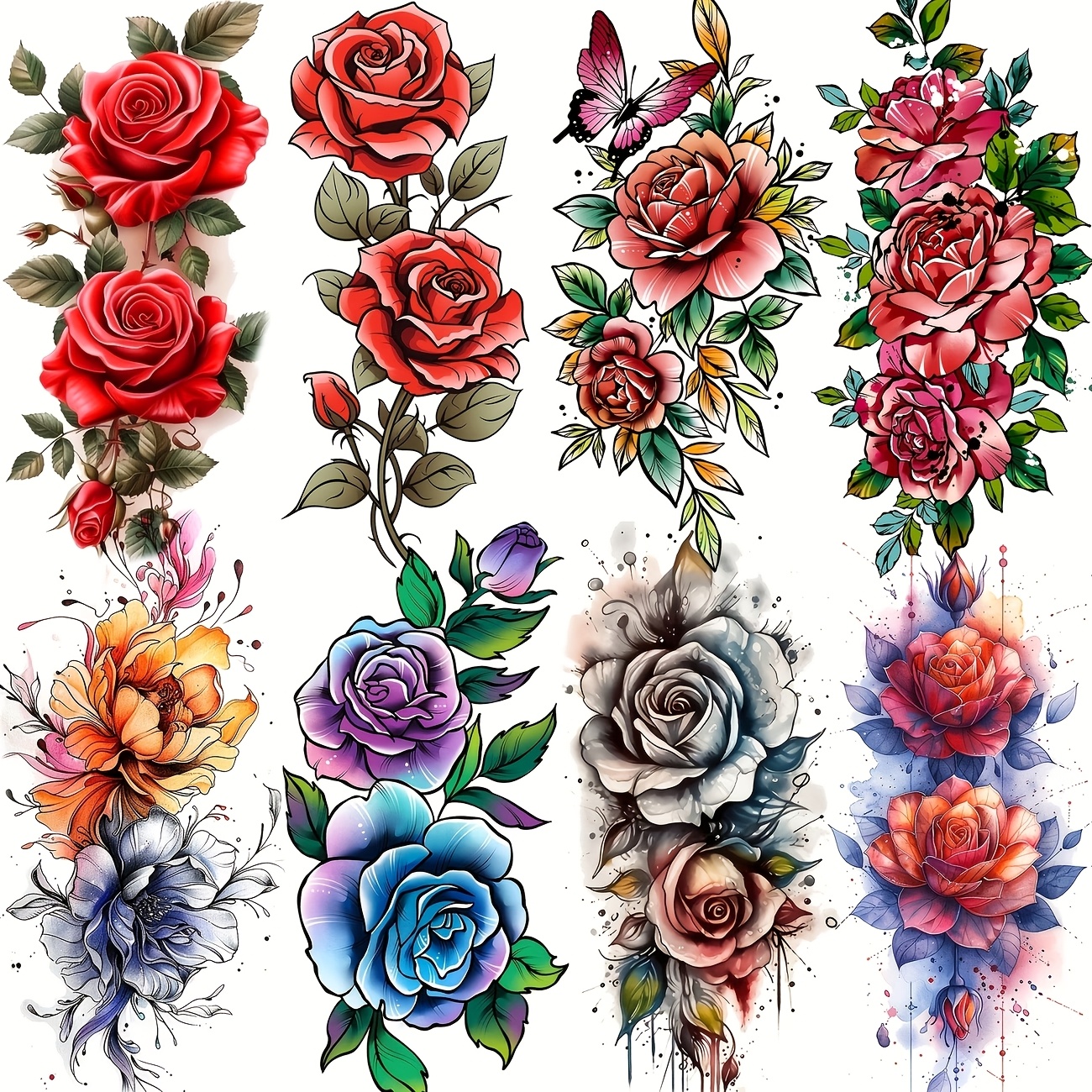 TEMU 8 Feuilles de Tatouages Temporaires pour Bras à de aux , Convient aux Adultes Hommes et Femmes, Autocollants de Tatouage Temporaire pour en