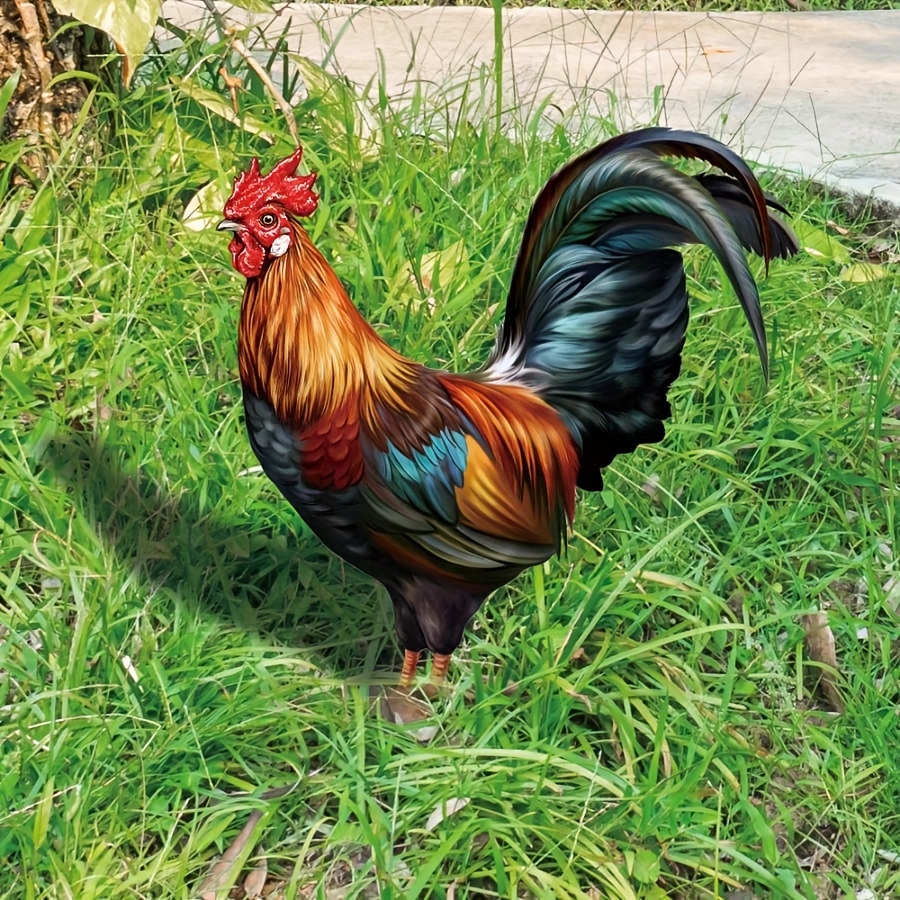 

Miroir acrylique rustique en forme de coq - Décoration de jardin extérieure sur le thème des animaux à double face pour le jour de l'indépendance - Montage au sol, plastique, aucune pile requise