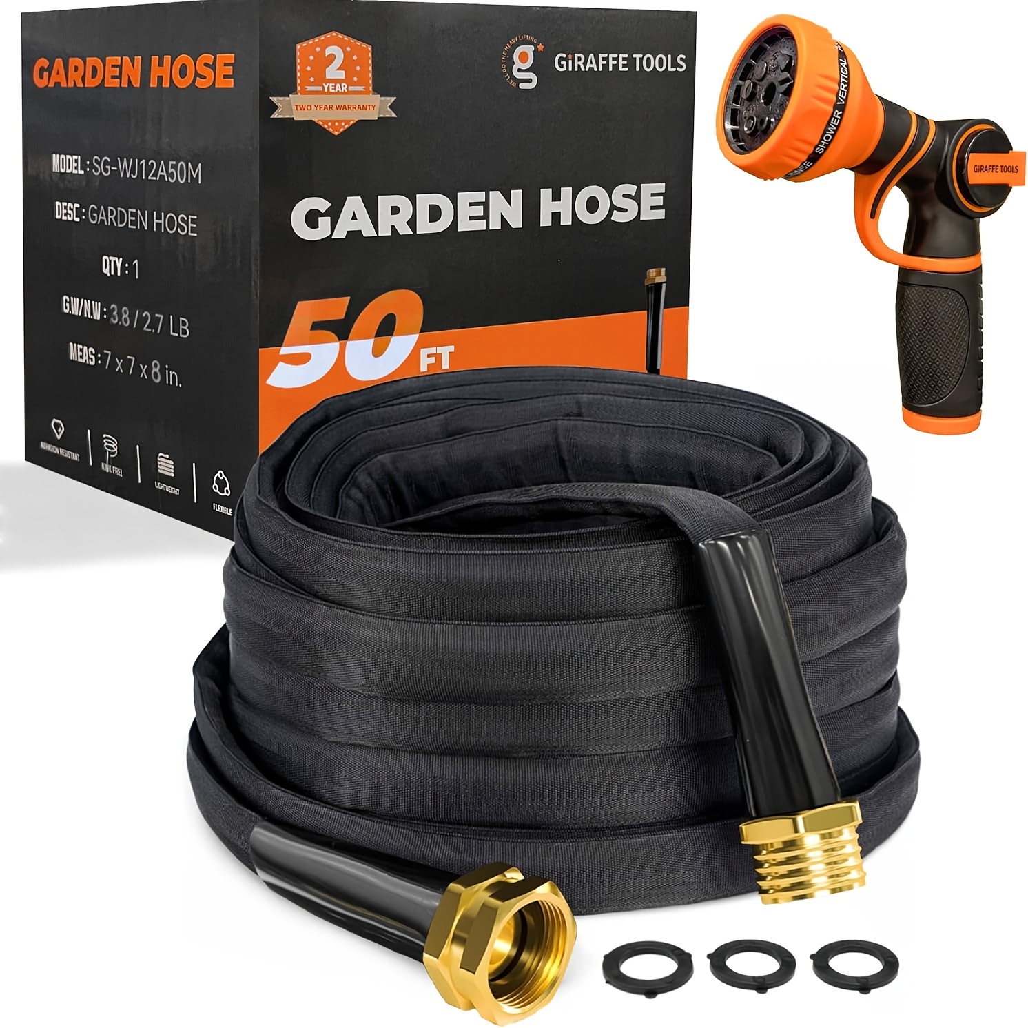 

Giraffe Tools Basic Garden Hose Lightweight Lay Flat Kink Free Flexible Hose With 9 Spray Nozzle (black)