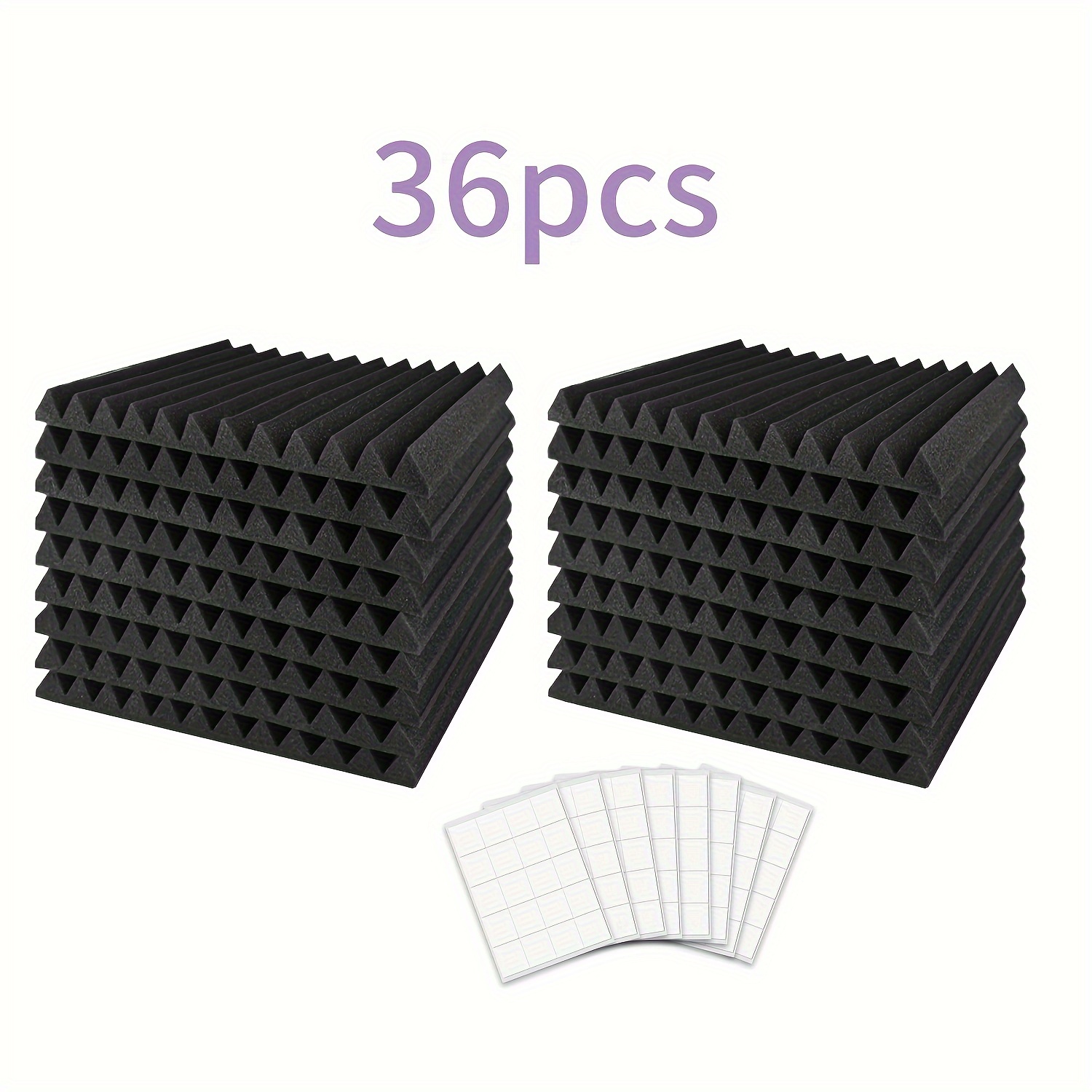 E-shop 36 Stück Studio-Akustikschaumplatten, Schallschutzkeile mit doppelseitigem Klebeband, Akustikschaum für Büro, Zuhause, " × 12" × 12