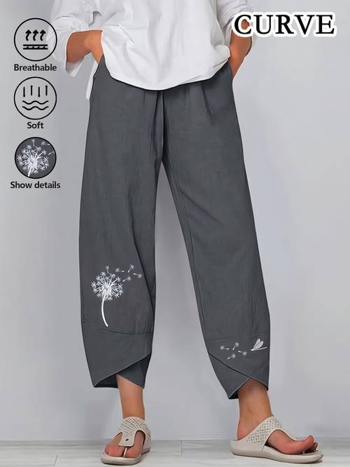 pantaloni harem corti con stampa e vita per donne taglie forti con tasche