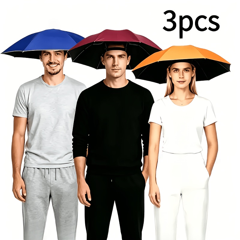 TEMU 3-pack Foldable Umbrella Hats, Lightweight Caps For Fishing, Camping, Gardening, Hiking, And Outdoor Work