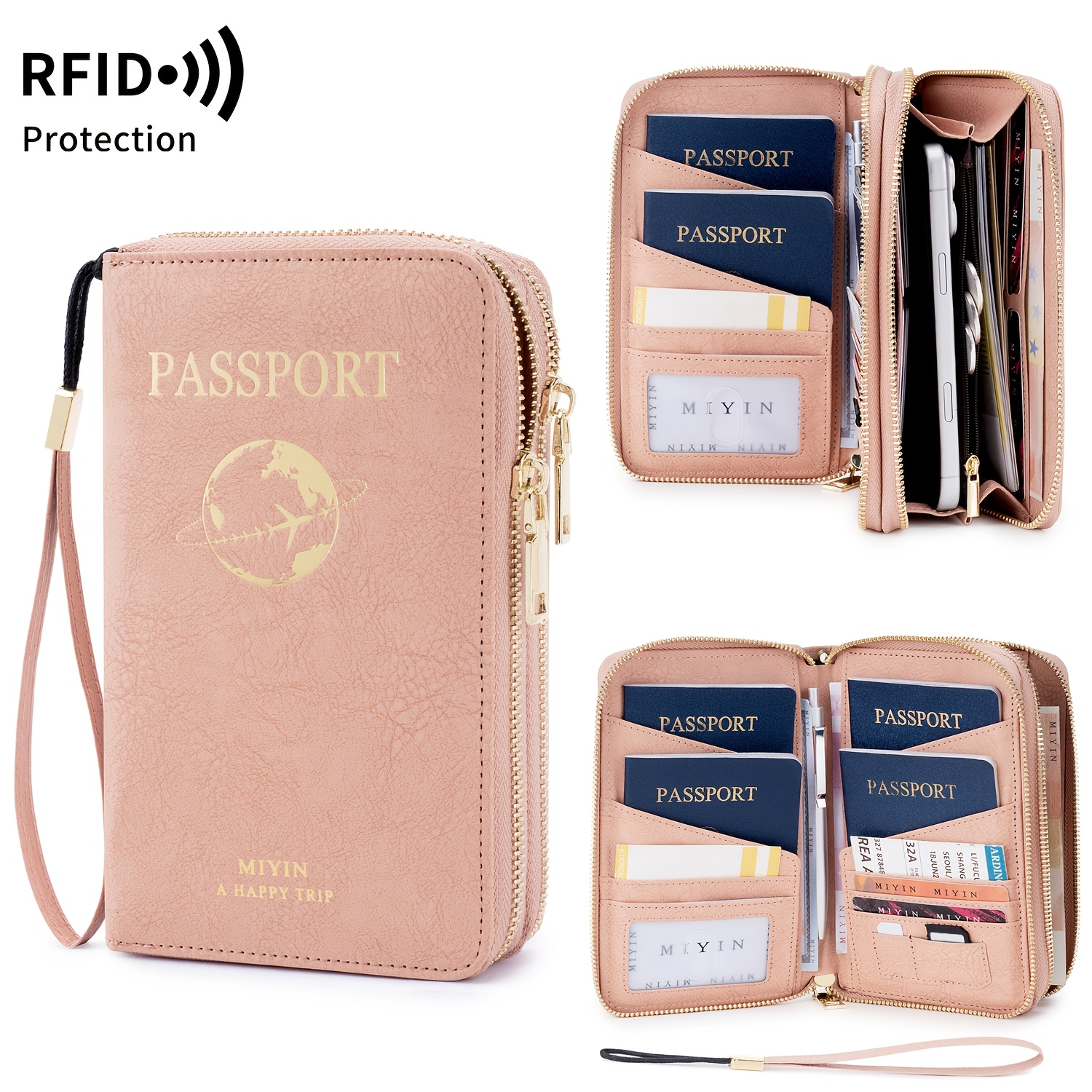 TEMU 1pc Passport Case With Hidden For Airtag Pocket, Rfid Blocking Zipper Travel Women Wallet, Cards Tickets Documents Organizer Portable Wristband