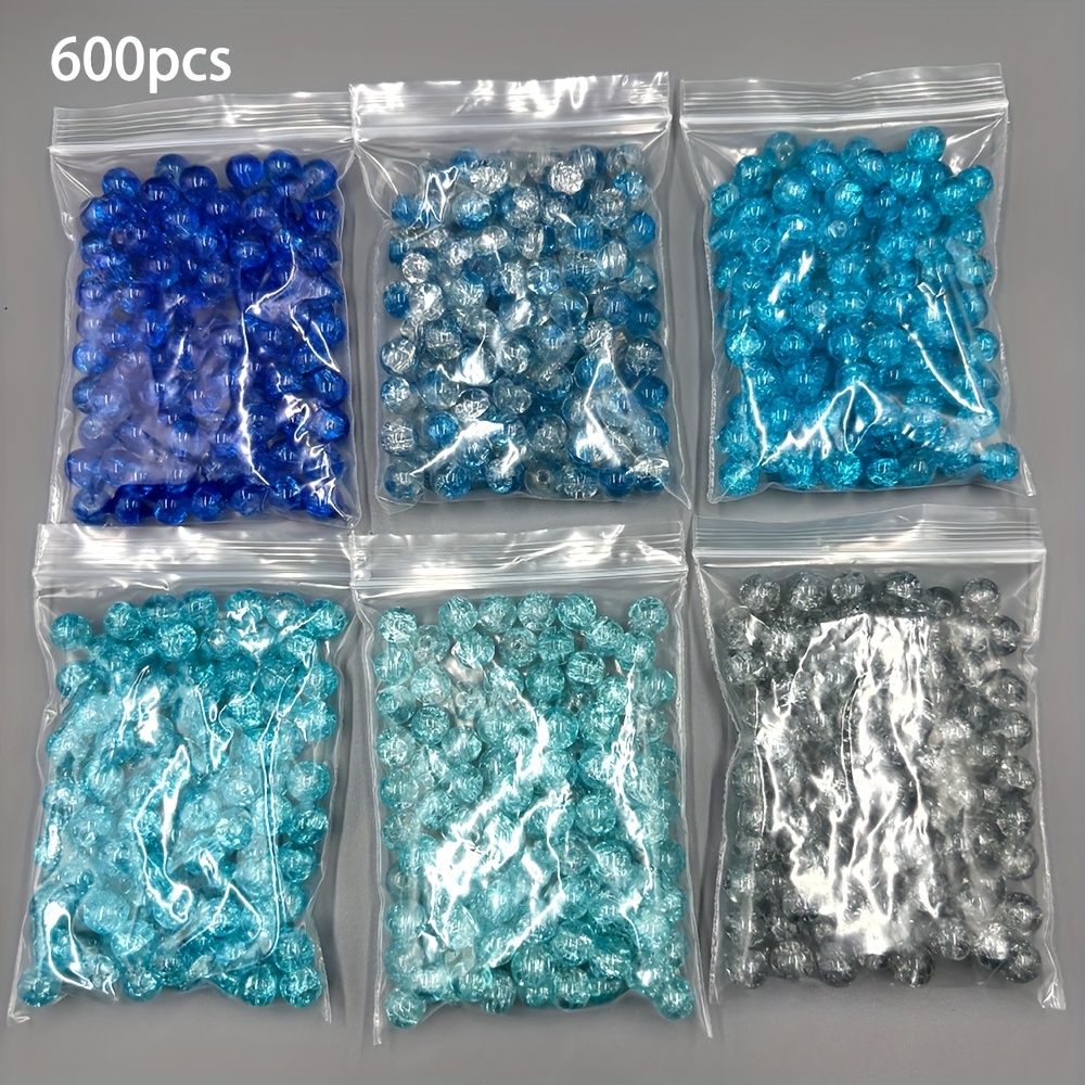 TEMU 600pcs Perles Rondes en Verre 8Mm/0.315Pouce, Lisses, Rondes et Brillantes de Couleur, avec Effet de Motif Éclatant, Adaptées aux Débutants en