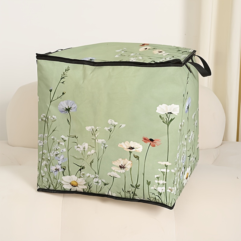 TEMU 1pc Large Capacity Star Lid Storage Box With Colorful Floral Print, Foldable Organizer For Blankets And Quilts, Durable Zipper, Home Gift,
