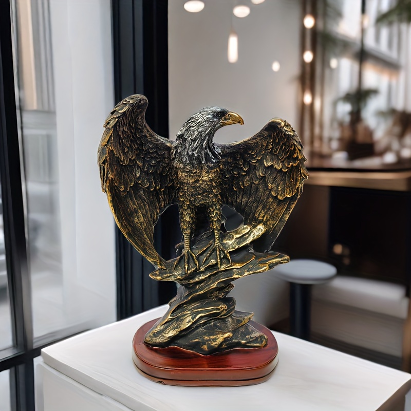 Bronze Resin Eagle Sculpture Statue with Rising Wings Animal Figurine Decor  Ornament