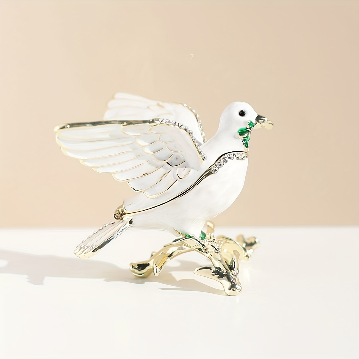 

1pc Vintage Style Jewelry Box, Enamel Bird Storage Organizer With Accents, Metal Tabletop Decorative Figurine, Multipurpose Home Accessory, No Electricity Needed, Jewelry Boxes