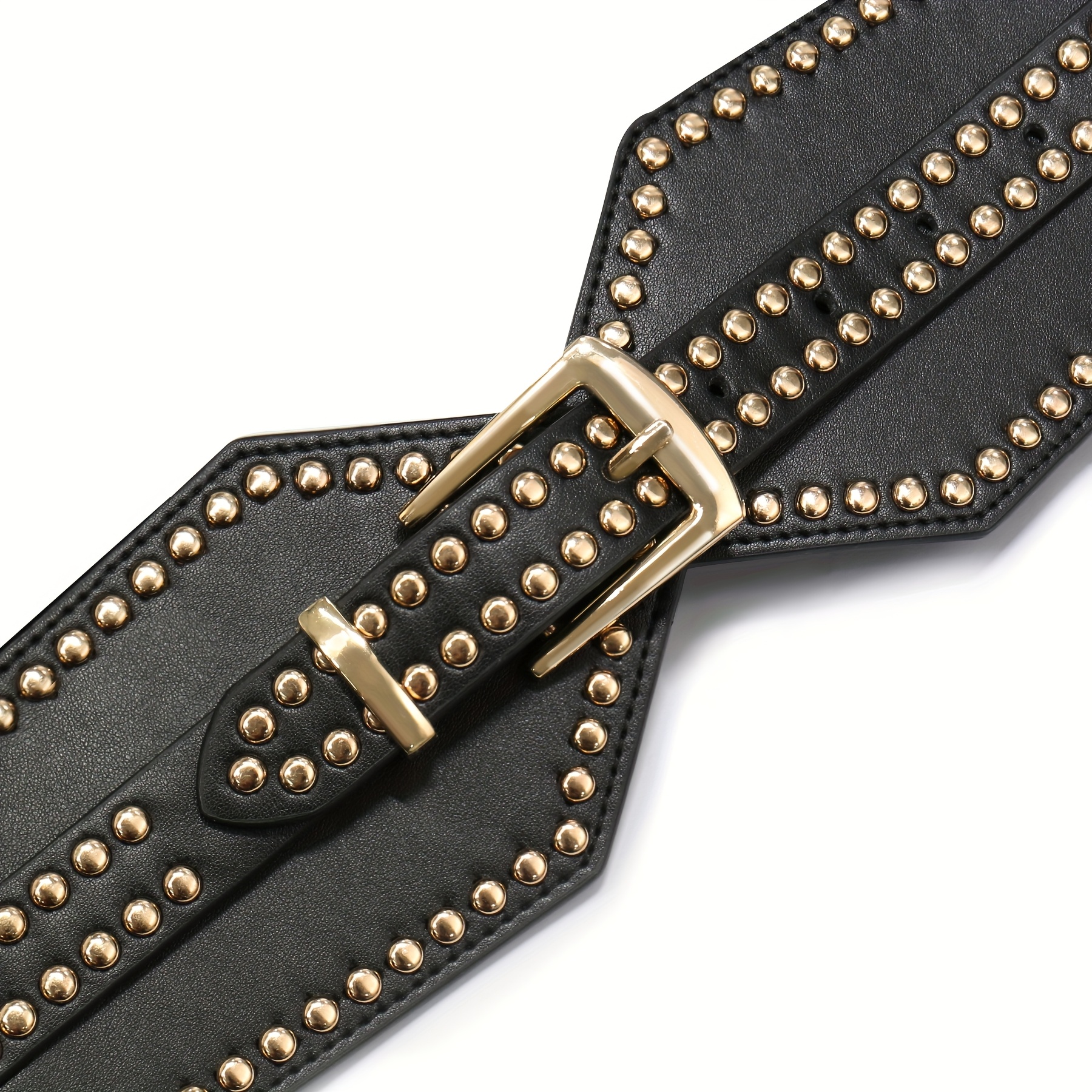 women wide elastic belt chunky stretchy punk studded belts  display picture 1