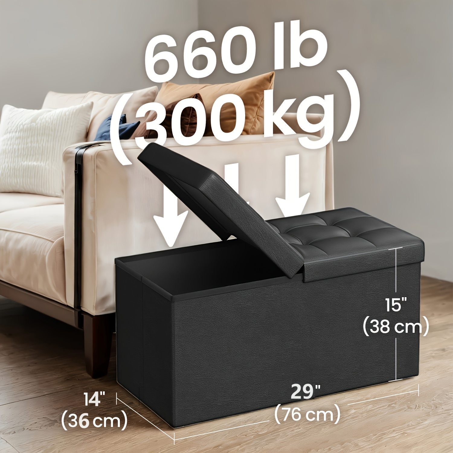 TEMU Foldable Storage Chest Stool 660lbs Load Bearing Ottoman With Lid Entryway Shoe Changing Living Room Extra Seating And Bedroom Blanket Storage Easy Clean Leather Coffee Shade