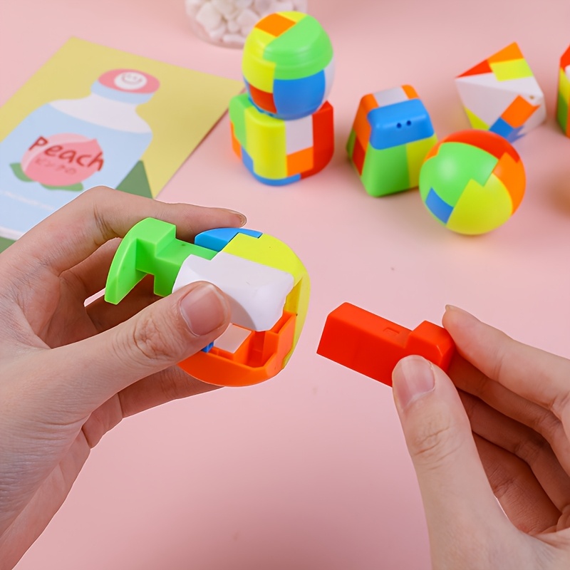 8pcs Colorful Luban Lock Puzzle 3D Interlocking Brain Teaser