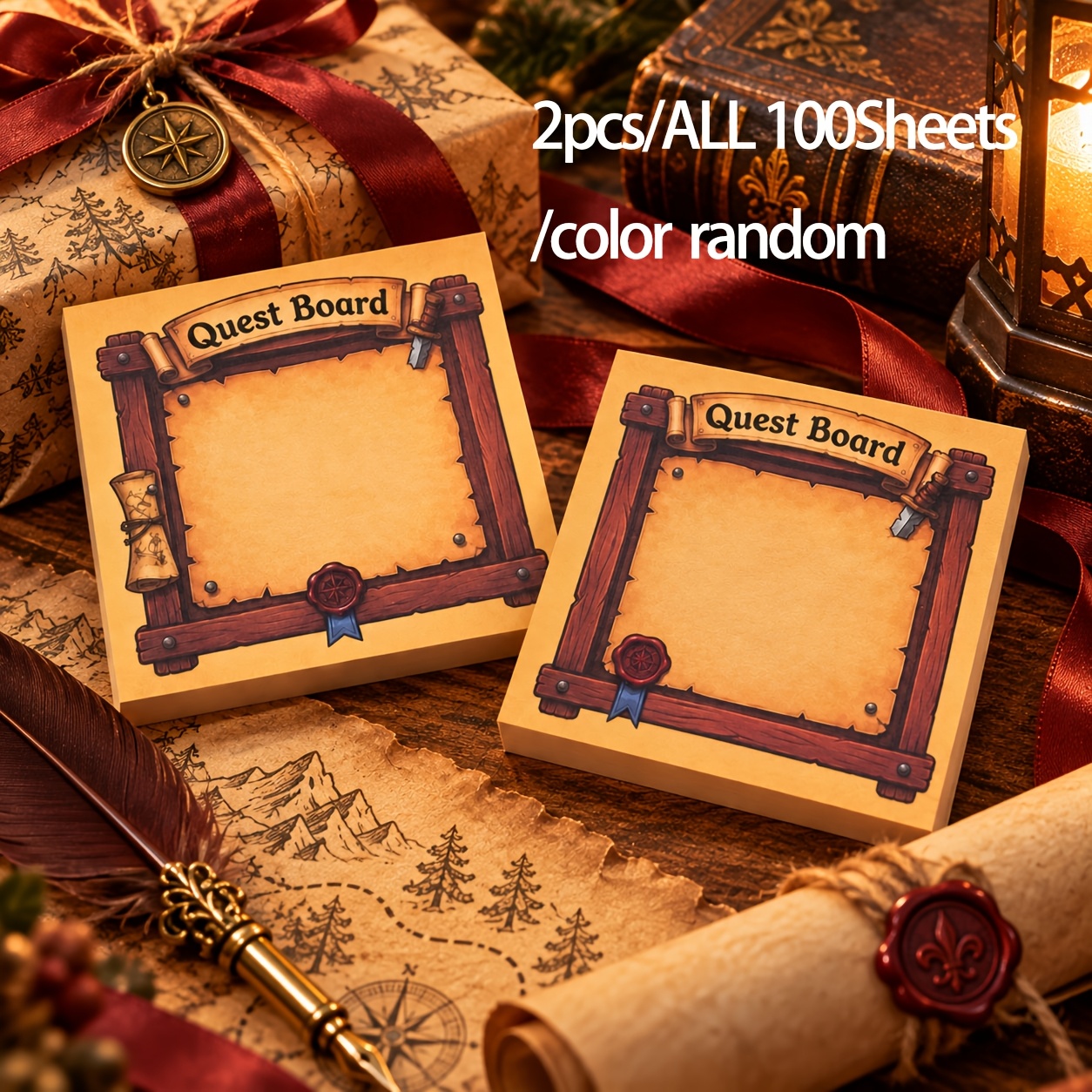 TEMU 2pcs/ Sheets, Medieval Quest Sticky Notes, Vintage Parchment Rpg Notepad, Fantasy Adventure Sticky Paper, Suitable For Daily Tasks, Journaling,