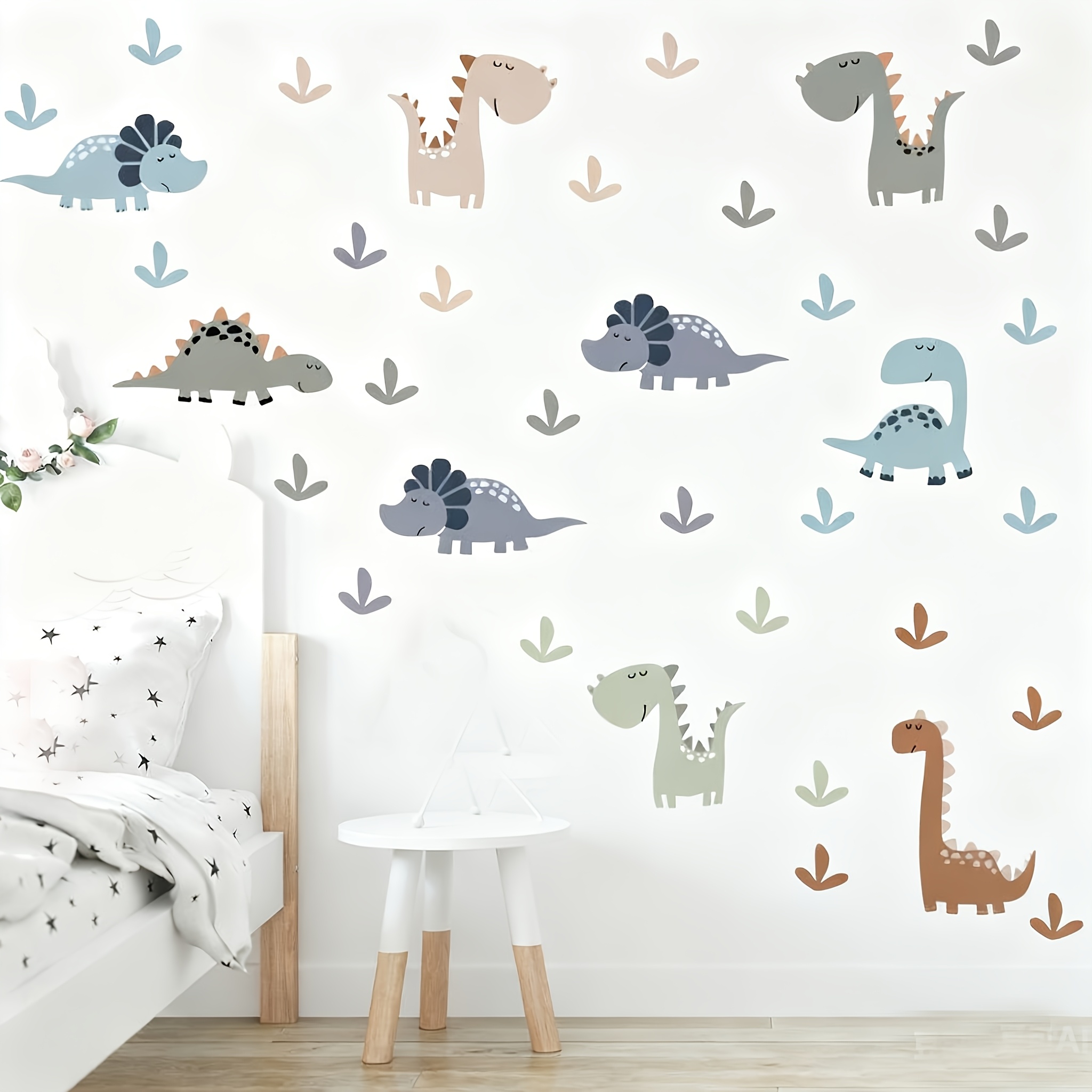 Image of Watercolor Cute Dinosaur Pattern Wall Sticker, Animal Wall Sticker Removable For Bedroom Living Room Hallway Bedside Playroom Decoration Wall Decal