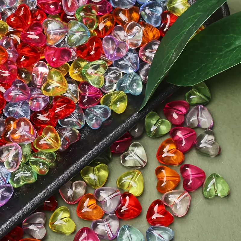 TEMU 100pcs Of Assorted Colored Acrylic Heart-shaped Beads Measuring 11x9mm - Clear Suitable For Crafting Jewelry, Including Bracelets, Necklaces, Earrings, Phone Chains, And Hair Accessories.