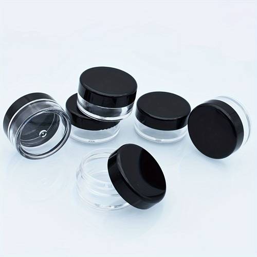 lot de 100 mini pots à crème en plastique avec couvercles noirs - tailles 1g/2g/3g/5g, contenants cosmétiques ronds pour échantillons & de voyage