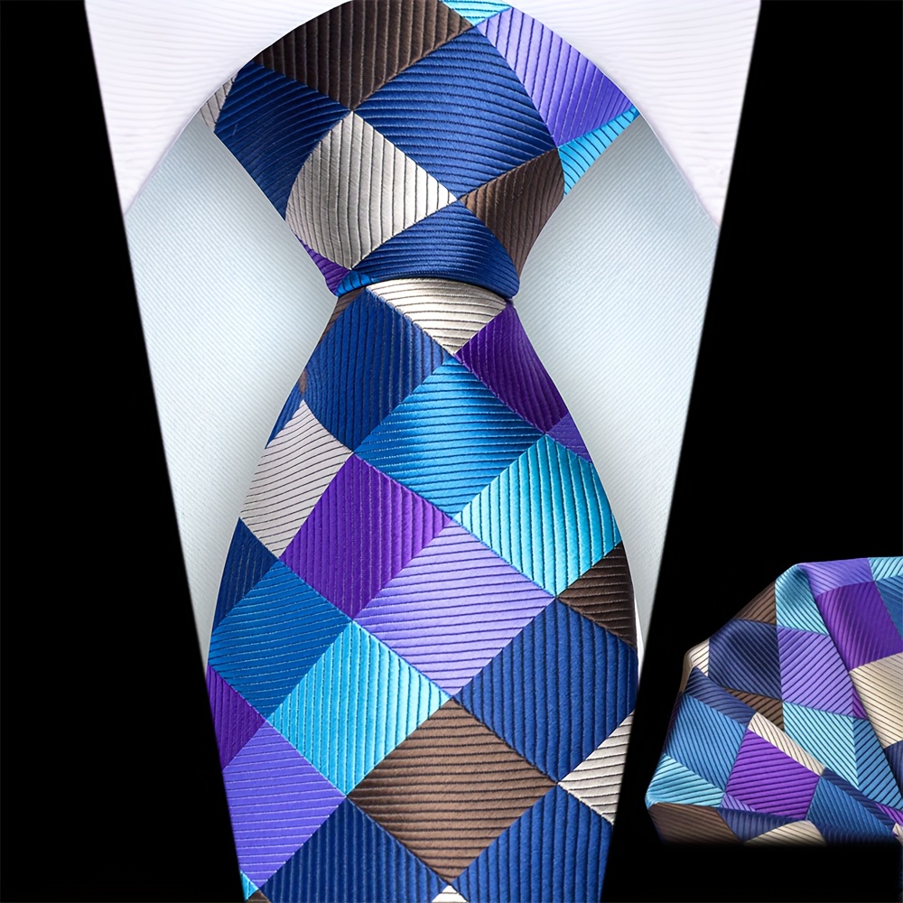 TEMU 2pièces/set 8cm Large Motif à Carreaux Tie Set pour Hommes, Haute-Qualité Mode Fête Affaires Tie Set, Accessoires de Mariage pour Hommes, Cadeau