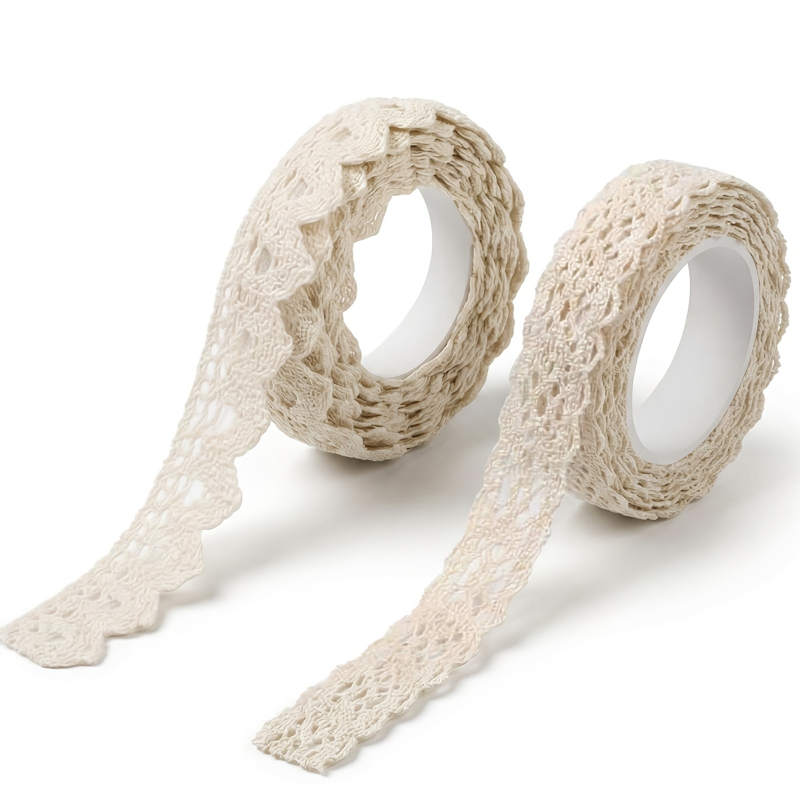 TEMU 2 Rotoli di Pizzo Autoadesivo per Decorazione Scrapbooking, 2 Iarde di Lunghezza, Nastro Uncinetto Decorativo Vintage, Nastro Washi in Pizzo con
