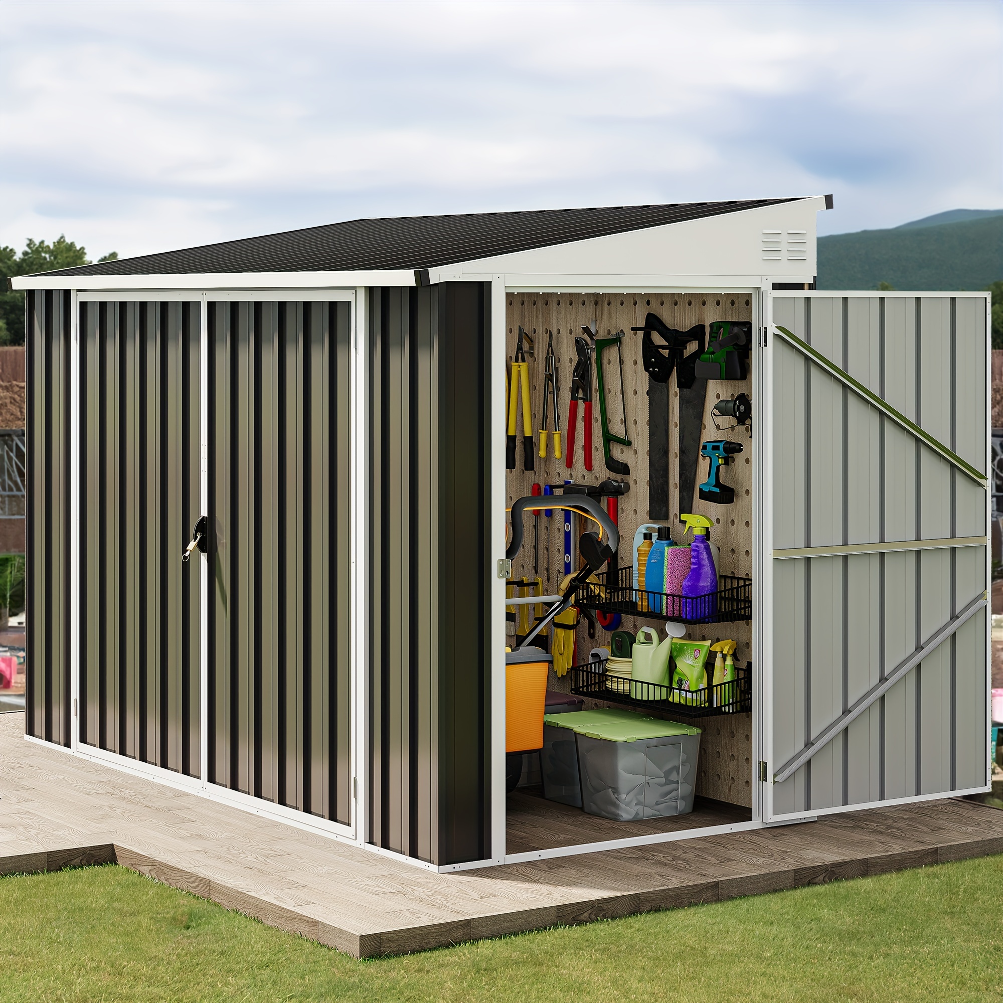 

1pc 4x8 Ft Heavy Duty Garden Metal Storage Shed, Outdoor Tool Sheds Storage House, For Garden Lawn Storage